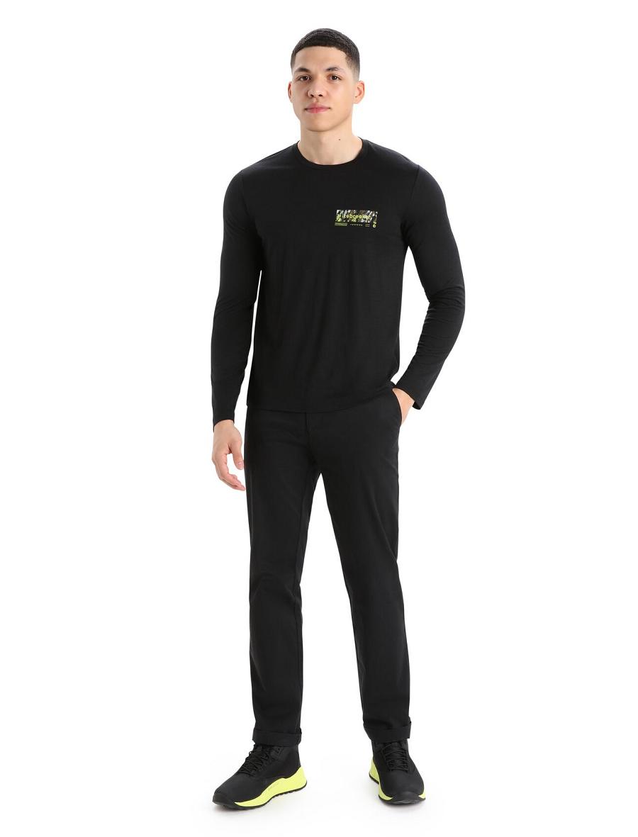 Black Icebreaker Merino Tech Lite II T-Shirt Summit Tread Men's Long Sleeve | AU 1237QMAZ